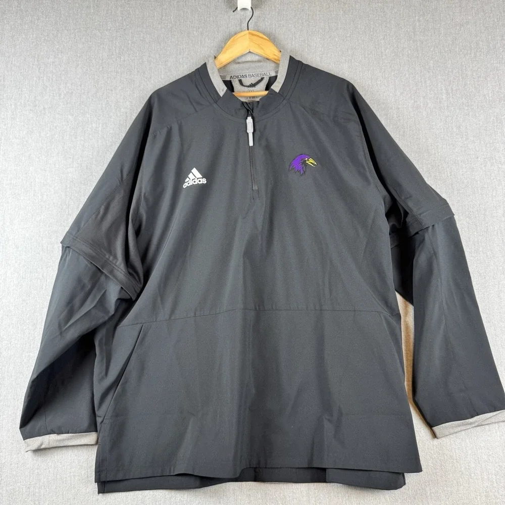 Adidas Baseball Ravens Pullover Jacket‎ 2XL Removable Sleeves Black Embroidered